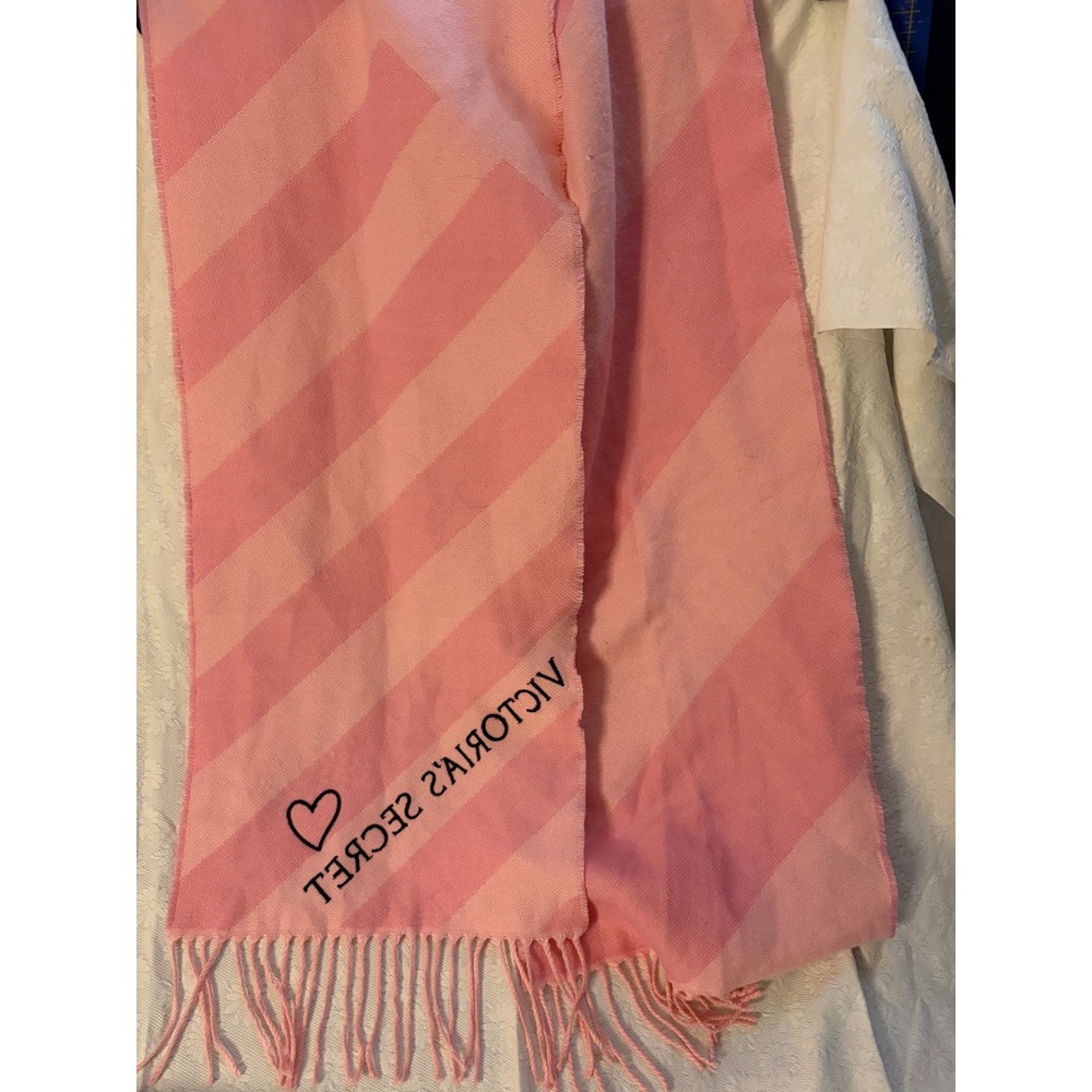 VS Angel pink Scarf ultra-feminine coquette charm Rhinestone Heart Logo Fringe